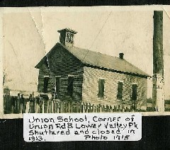 Union School House on corner of Lower Valley Pike and Union Road shuttered and closed in 1913, Photo 1915